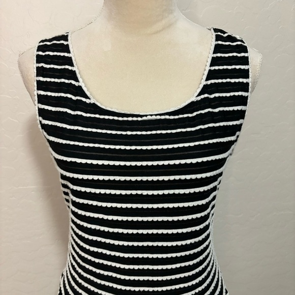Max Studio Black and White Striped Sleeveless Scoop Neck Drop Waist Dress Size M - Picture 2 of 10